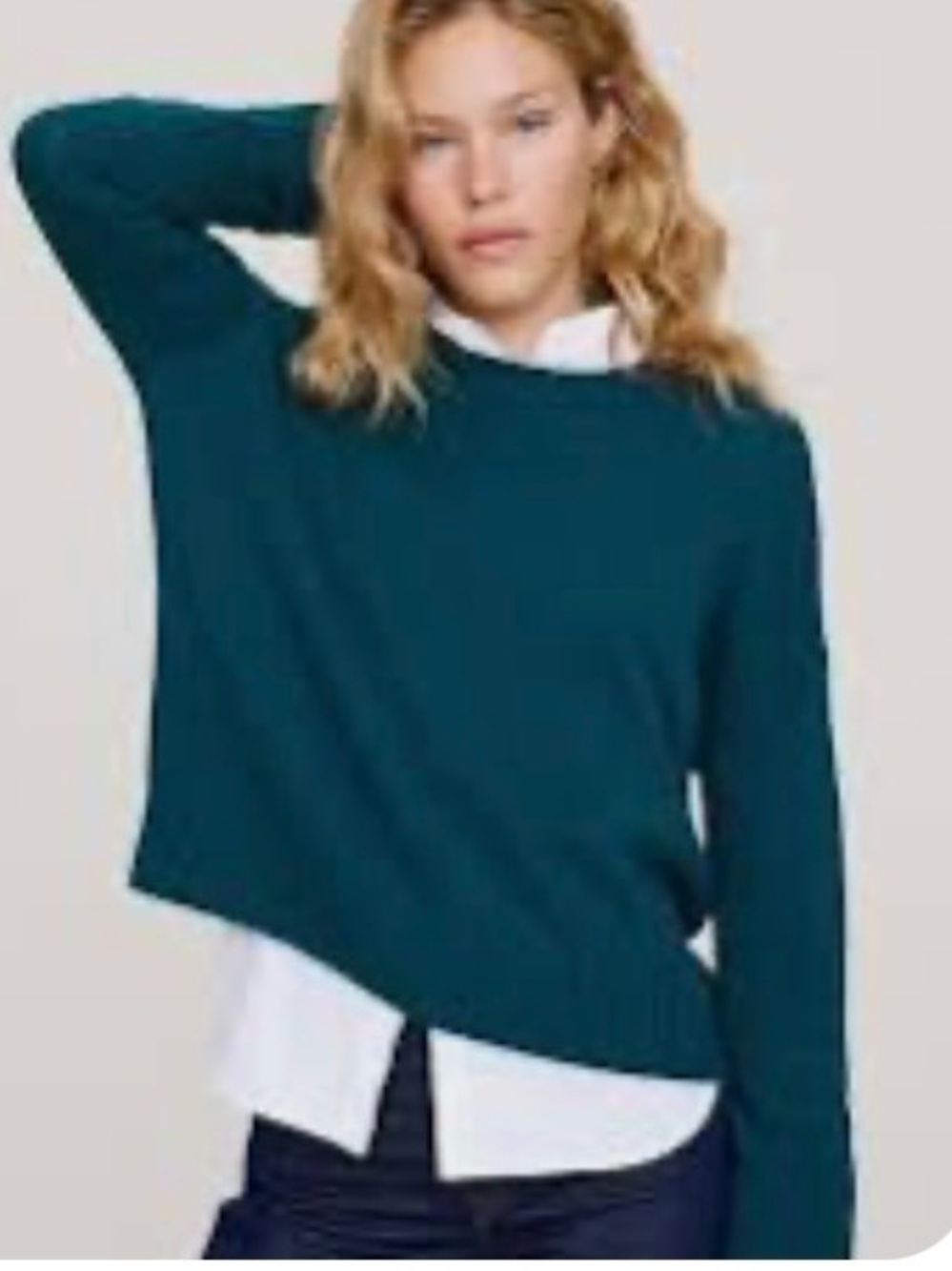 Rachel Zoe 2 ply cashmere crewneck sweater in a rich forest green/deep teal in L
